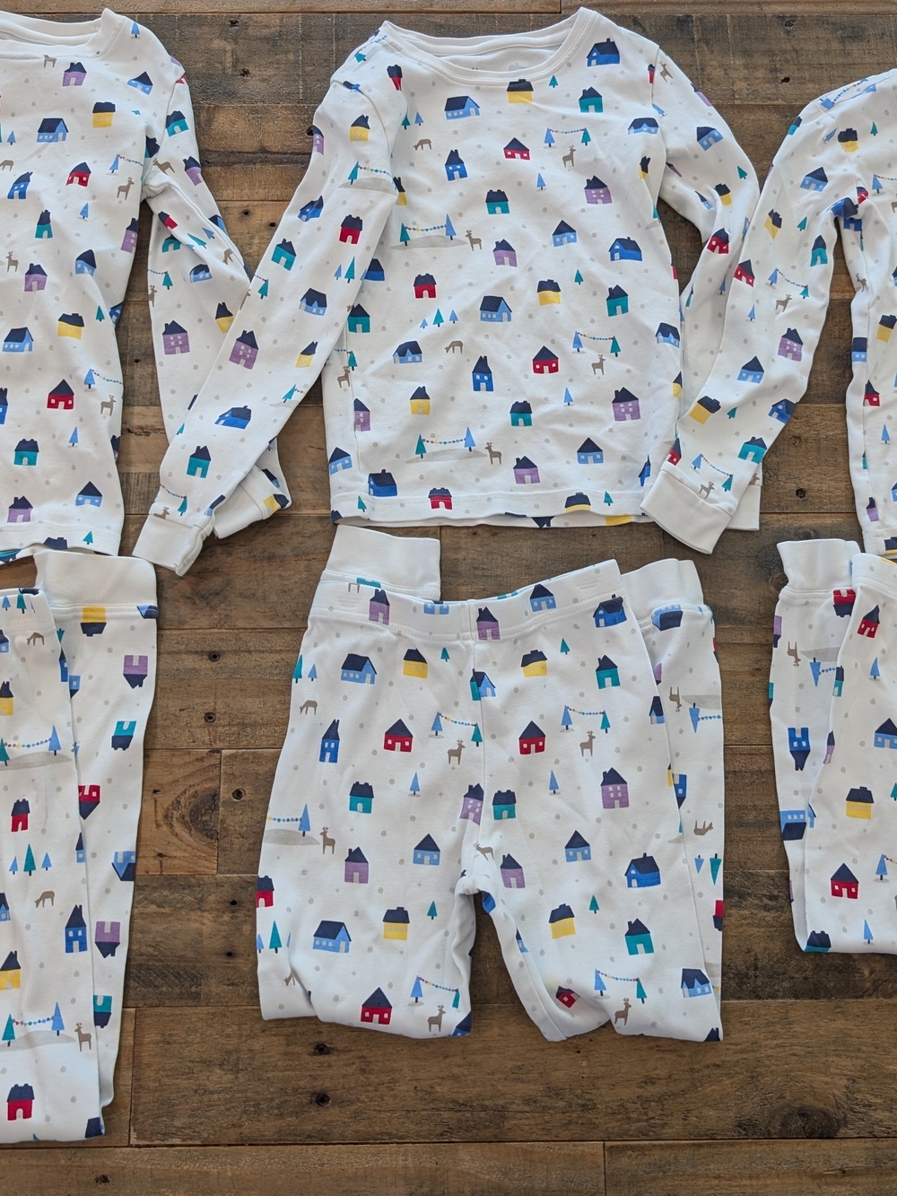 Primary White Kids Pajama Set with Colorful House Print